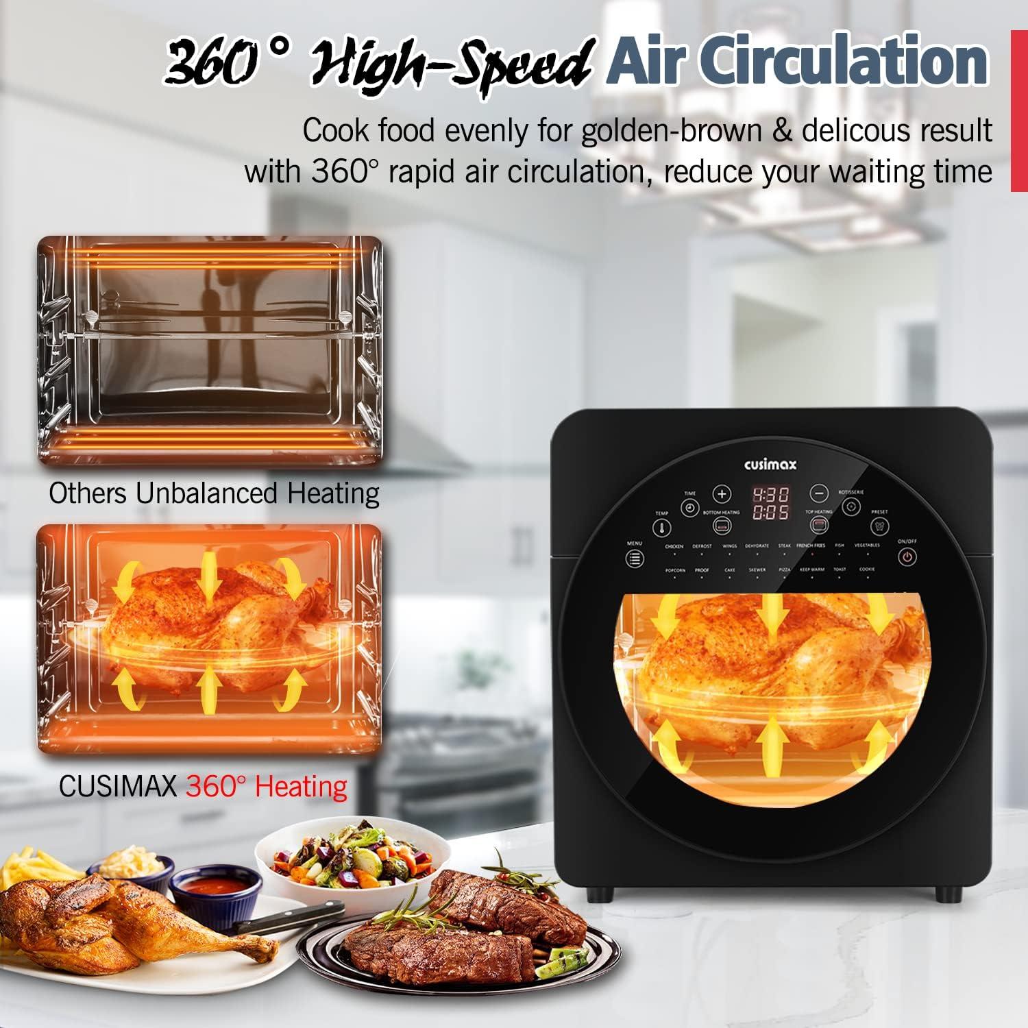 CUSIMAX Air Fryer Toaster Oven, 15.5 Quart Air Fryer Combo, 16-in-1 Air Fryer Toaster Oven, Large Convection Roaster with Rotisserie & Dehydrator, Rich Accessories, Digital Controls,Black