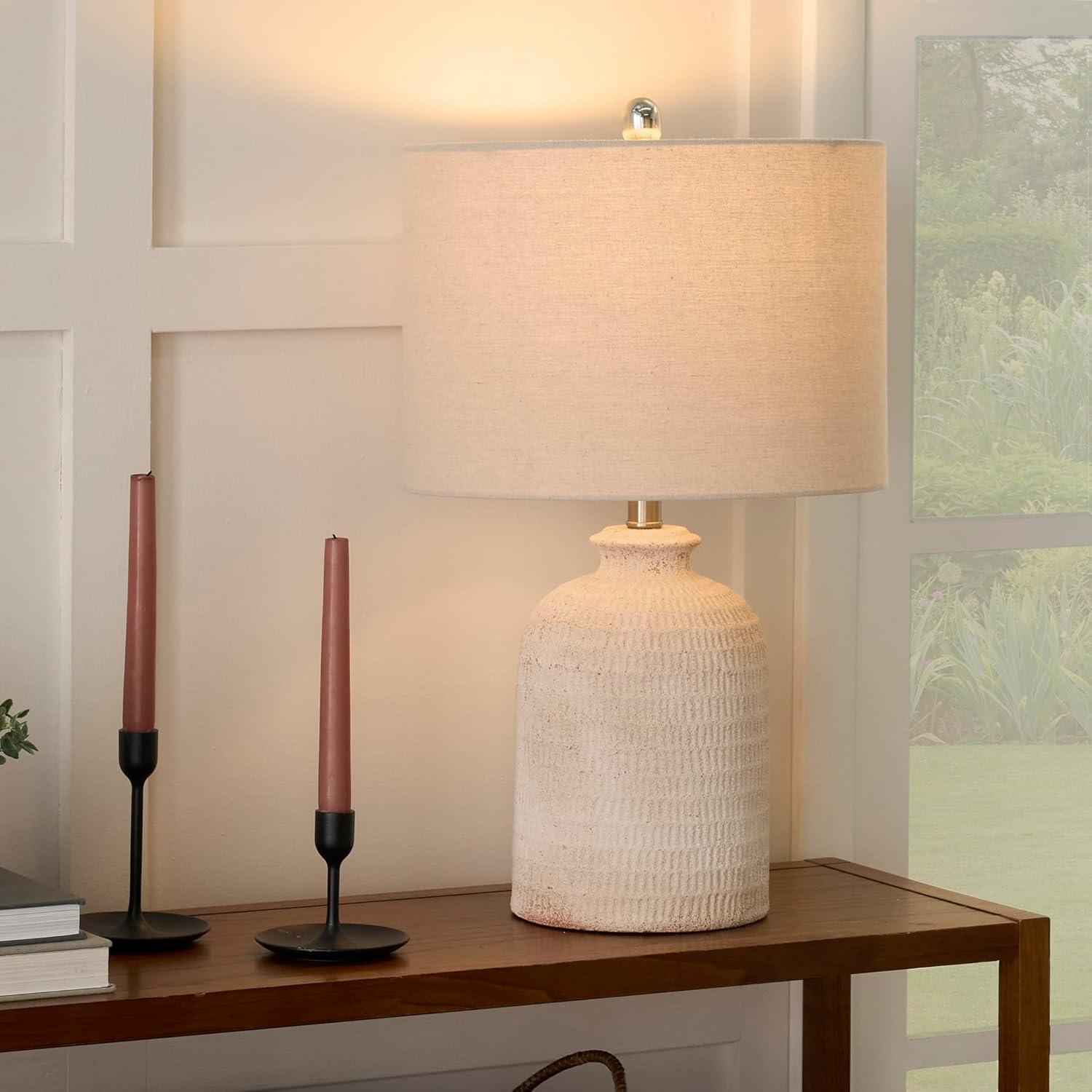 24" White Textured Terracotta Table Lamp - Nourison