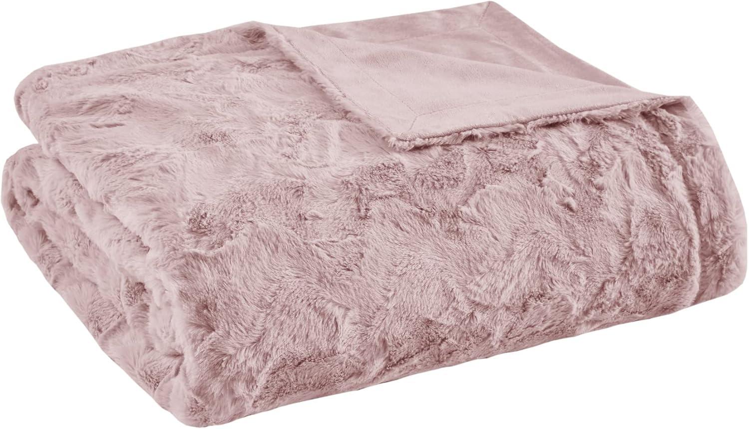 60"x70" Oversized Marselle Faux Fur Throw Blanket Blush - Madison Park