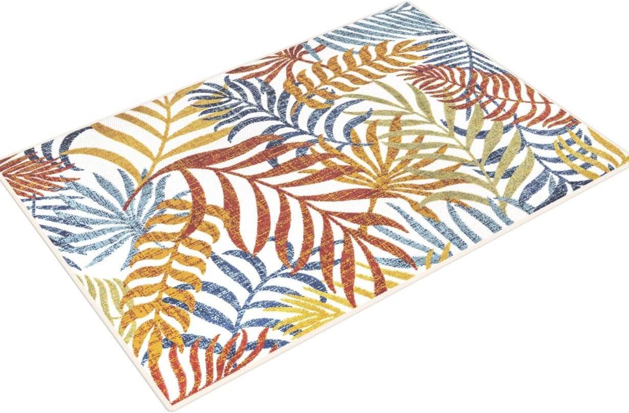 JONATHAN Y Tropics Palm Leaves Indoor/Outdoor Cream/Orange 3 ft. x 5 ft. Area Rug