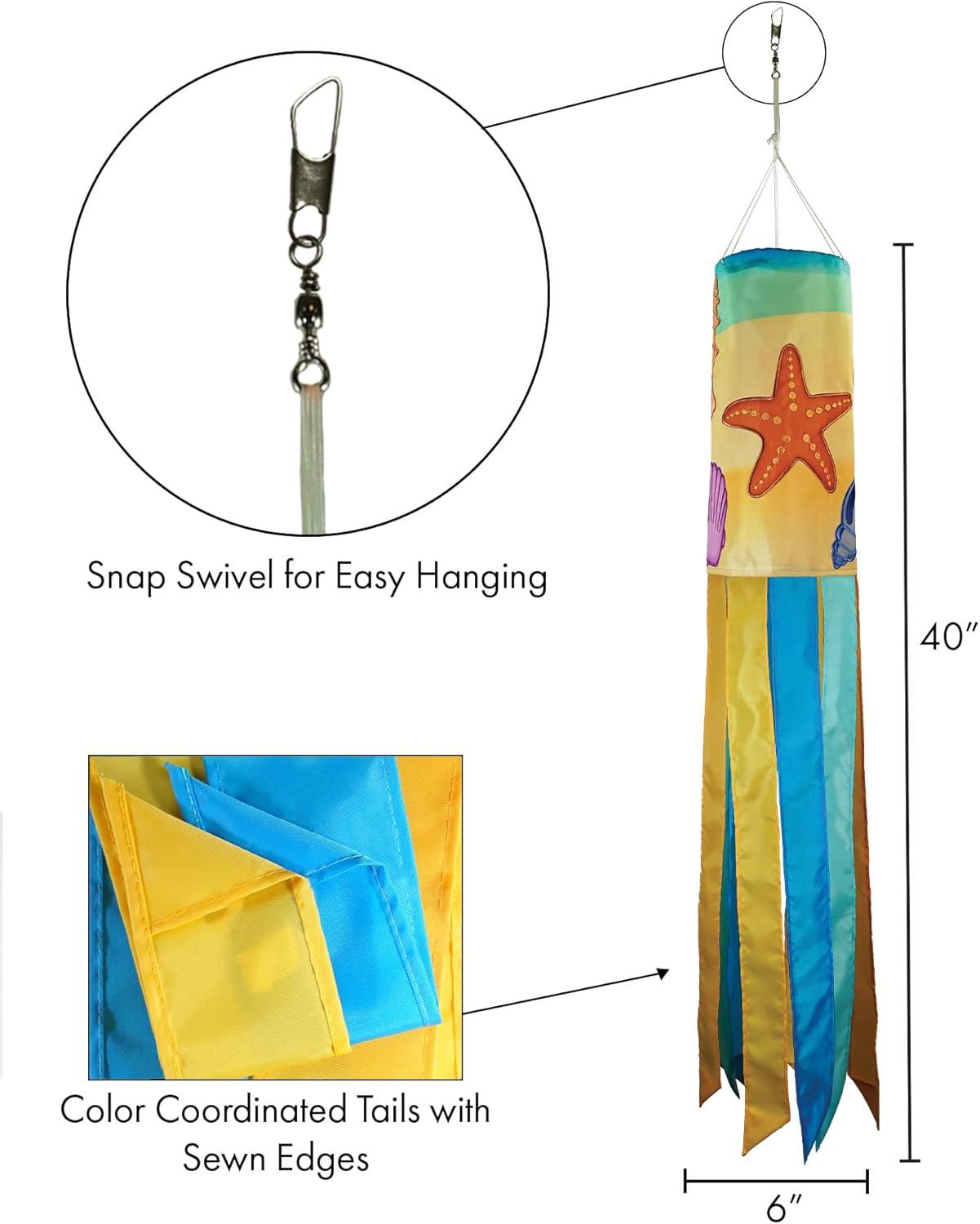 Seashell Applique Multicolor 40-Inch Outdoor Windsock