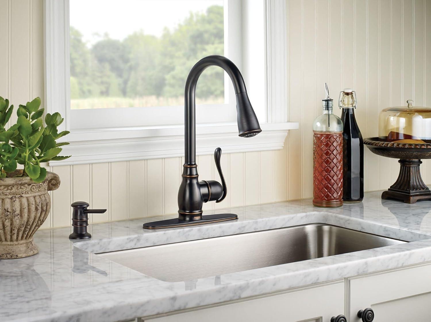 Moen Anabelle Single Handle Deck-mount Pull-down Kitchen Faucet with Sprayer ( Deck Plate Included ) (Soap Dispenser Included)