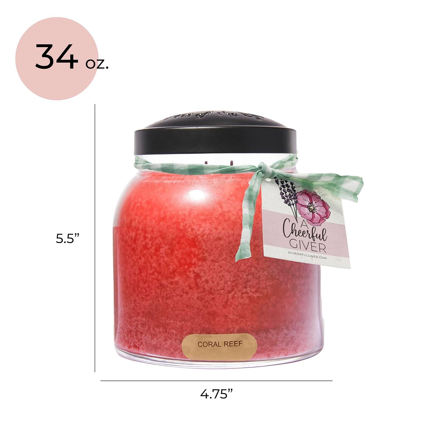 A Cheerful Giver - Coral Reef - 34oz Papa Scented Candle Jar with Lid - Keepers of The Light - 155 Hours of Burn Time, Gift Candle, Red