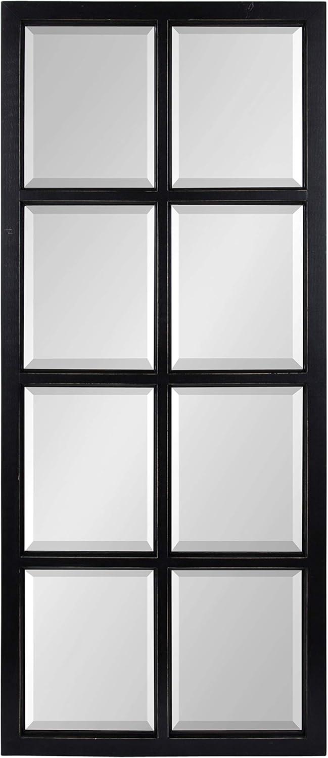 Kate and Laurel Hogan 8-Panel Windowpane Wood Wall Mirror, 18 x 42, Distressed Black, Chic Window-Inspired Wall Accent