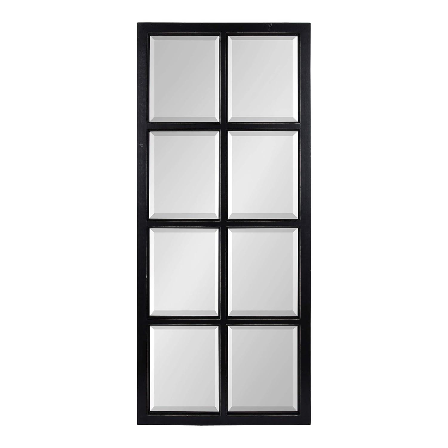 Kate and Laurel Hogan 8-Panel Windowpane Wood Wall Mirror, 18 x 42, Distressed Black, Chic Window-Inspired Wall Accent
