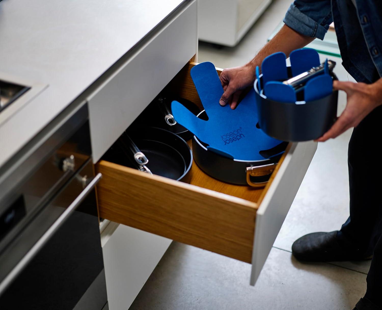 Joseph Joseph Space 3-Piece Felt pan Protector Set, Anti-Scratch Pot dividers, Stacking pan Protectors - Midnight Blue