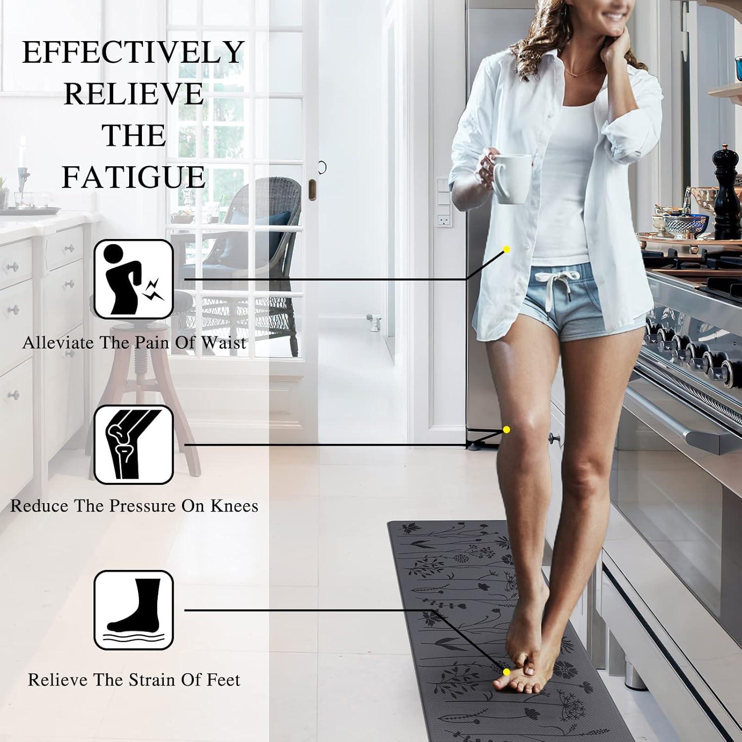 MEBRUDY 2 Pcs Kitchen Rugs and Mats, Cushioned Anti-Fatigue Floor Mat, PVC Non-Slip Waterproof Kitchen Rug Set for Kitchen, Office, Sink 17"x47"+17"x29" (Gray)