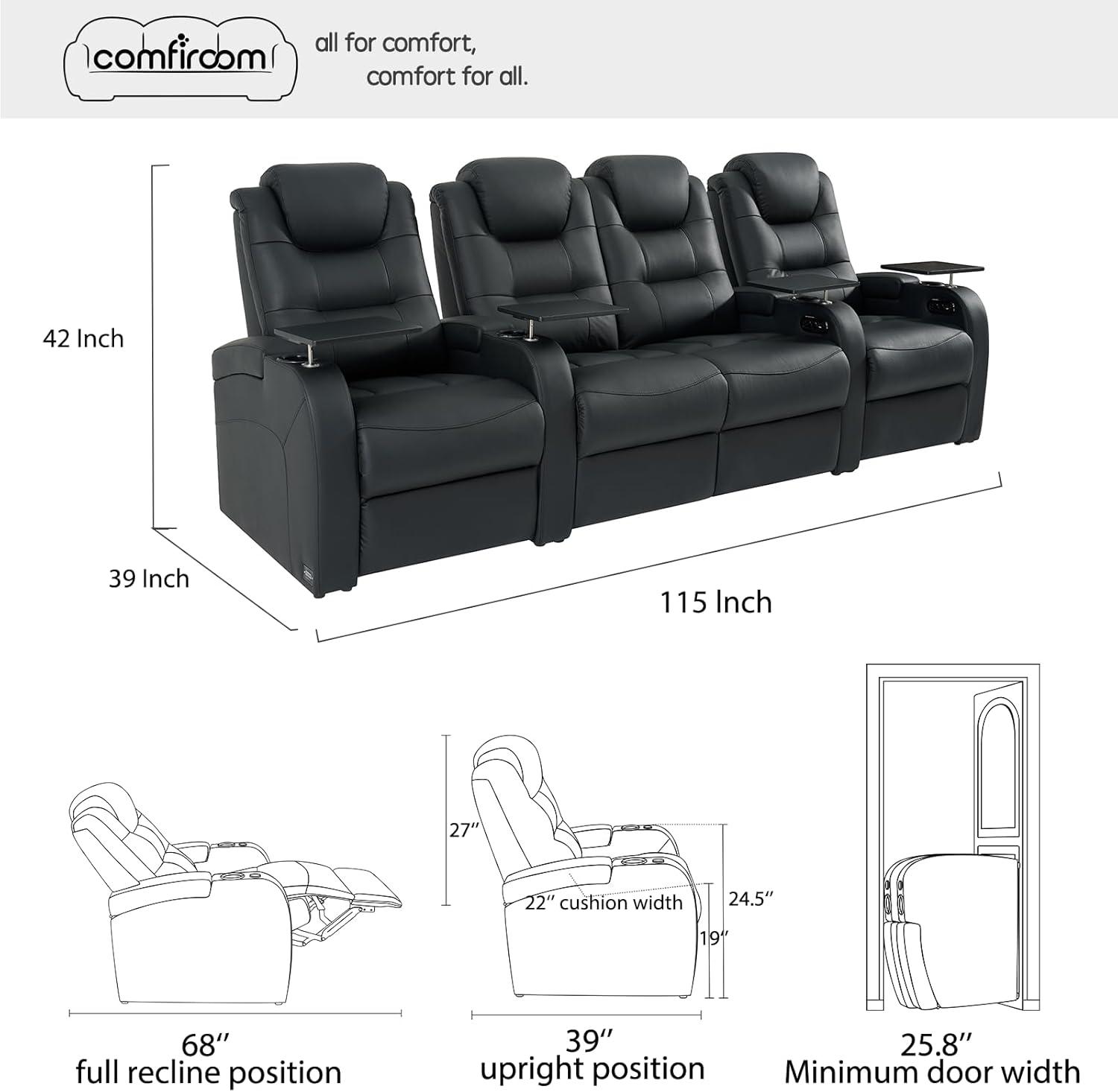 Orren Ellis Leather Home Theater Seating Dual Power Movie Theater Chairs Theater Recliner Sofa