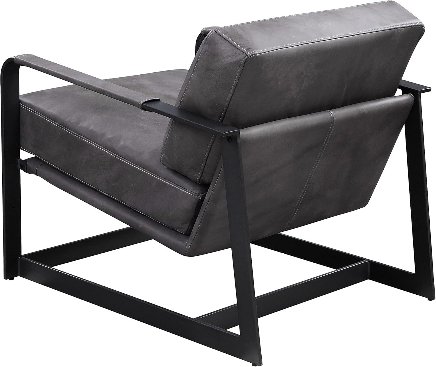 Locnos 33" Gray Top Grain Leather & Metal Frame Accent Chair