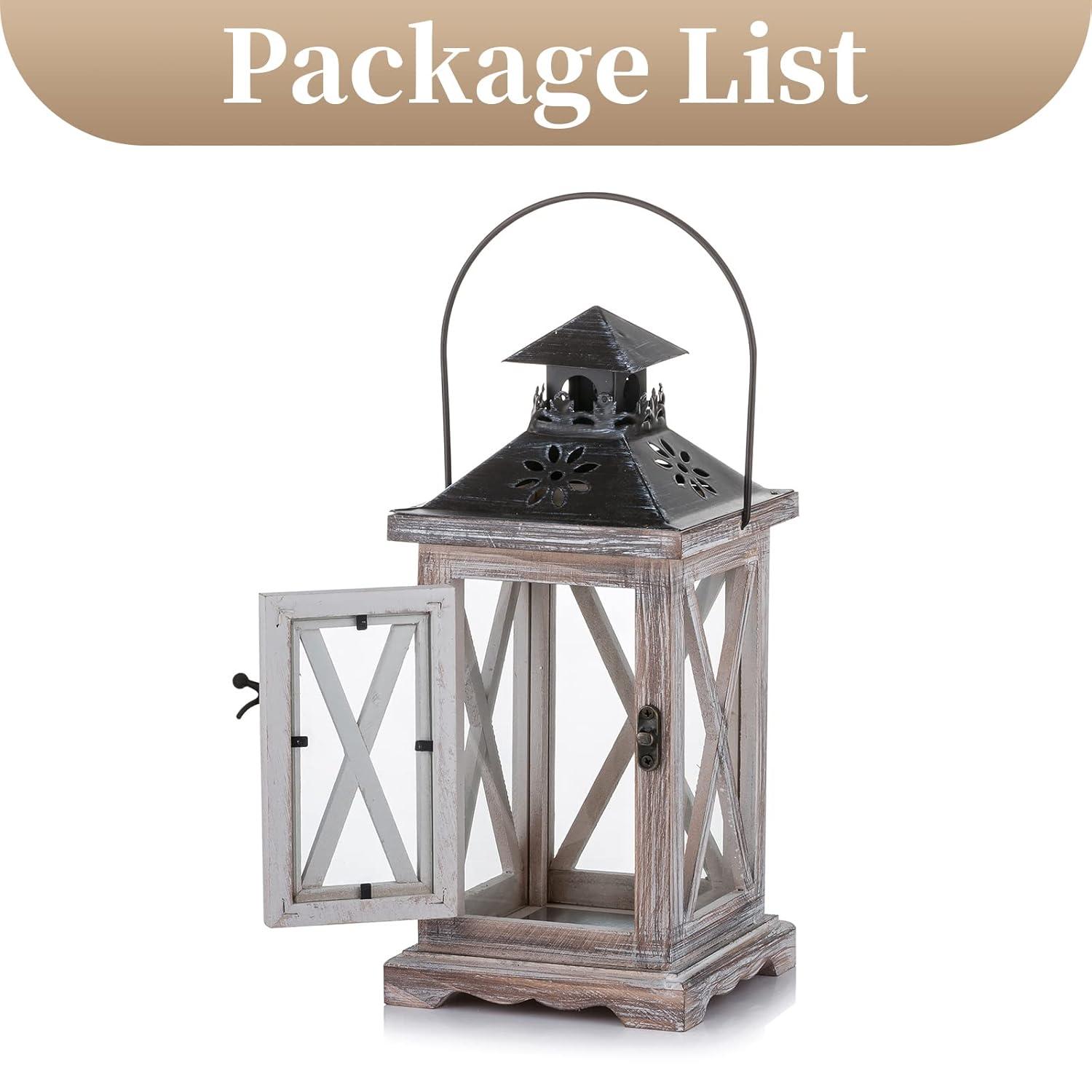 Sziqiqi Wooden Lanterns Rustic Decorative - Wood Candle Holder Centerpiece for Farmhouse Home Decor Wedding Hanging Distressed Moroccan Lantern Indoor