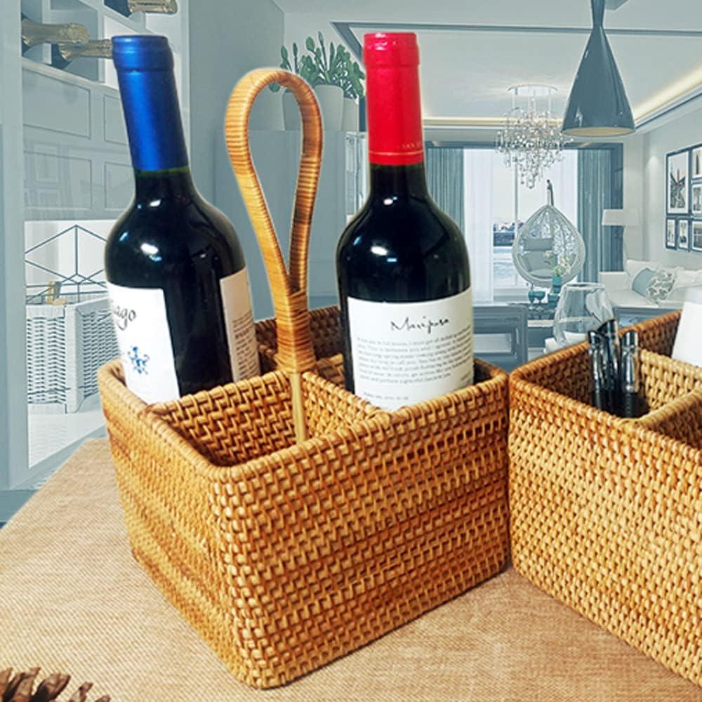 Stack man 2 Pack Rattan Round Condiment Carrier Cooking Utensil Caddy Holder- 4-Compartment Handmade Flatware Organizer Silverware Caddy For Tabletop,Parties, Cooking Utensil Condiment Organizer