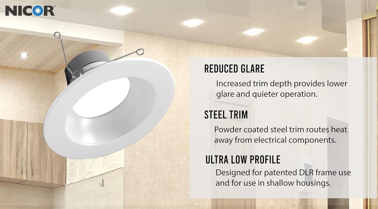 NICOR Lighting 6'' Selectable Color Temperature Dimmable Air-Tight IC Rated LED Retrofit Recessed Lighting Kit DLR56612120SWH