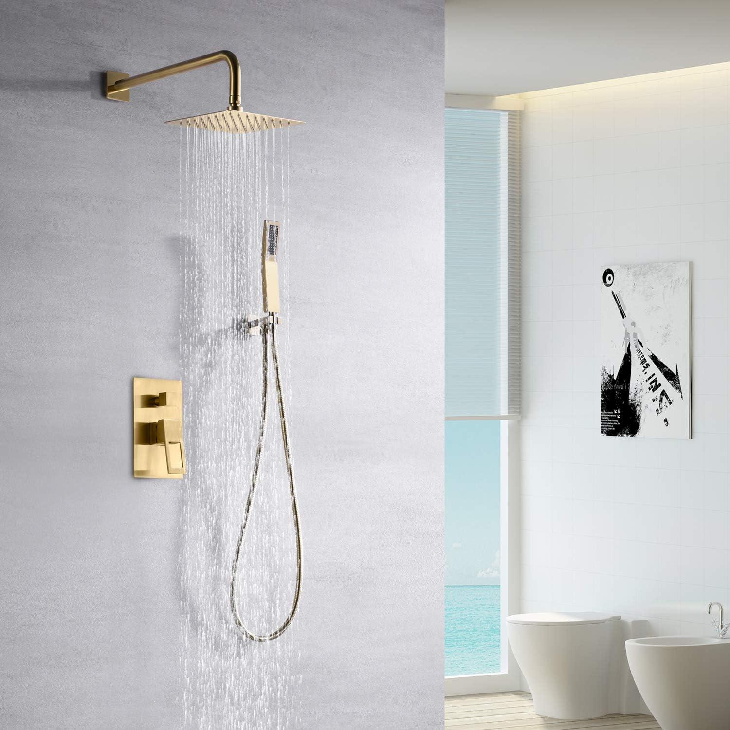 Pressure Balance Shower Faucet System with Valve, Brushed Gold Finish