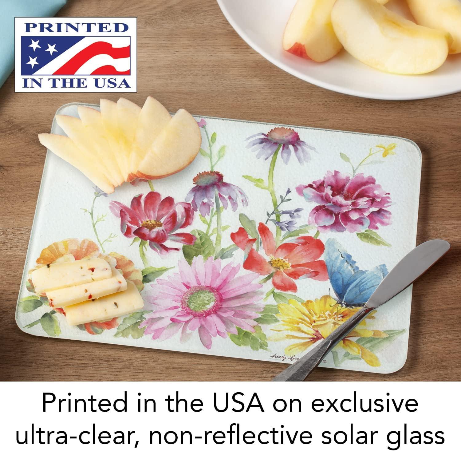 Butterfly Meadow Tempered Glass Cutting Board with Floral Design