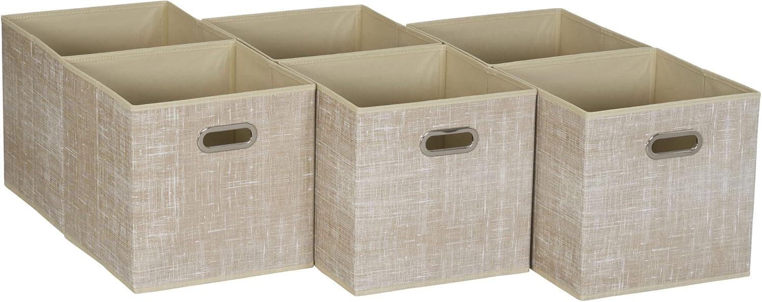 Household Essentials 11" Set of 6 Storage Bins Tan Mix: 11in Polyester Canvas, Folds Flat, No Assembly, Beige