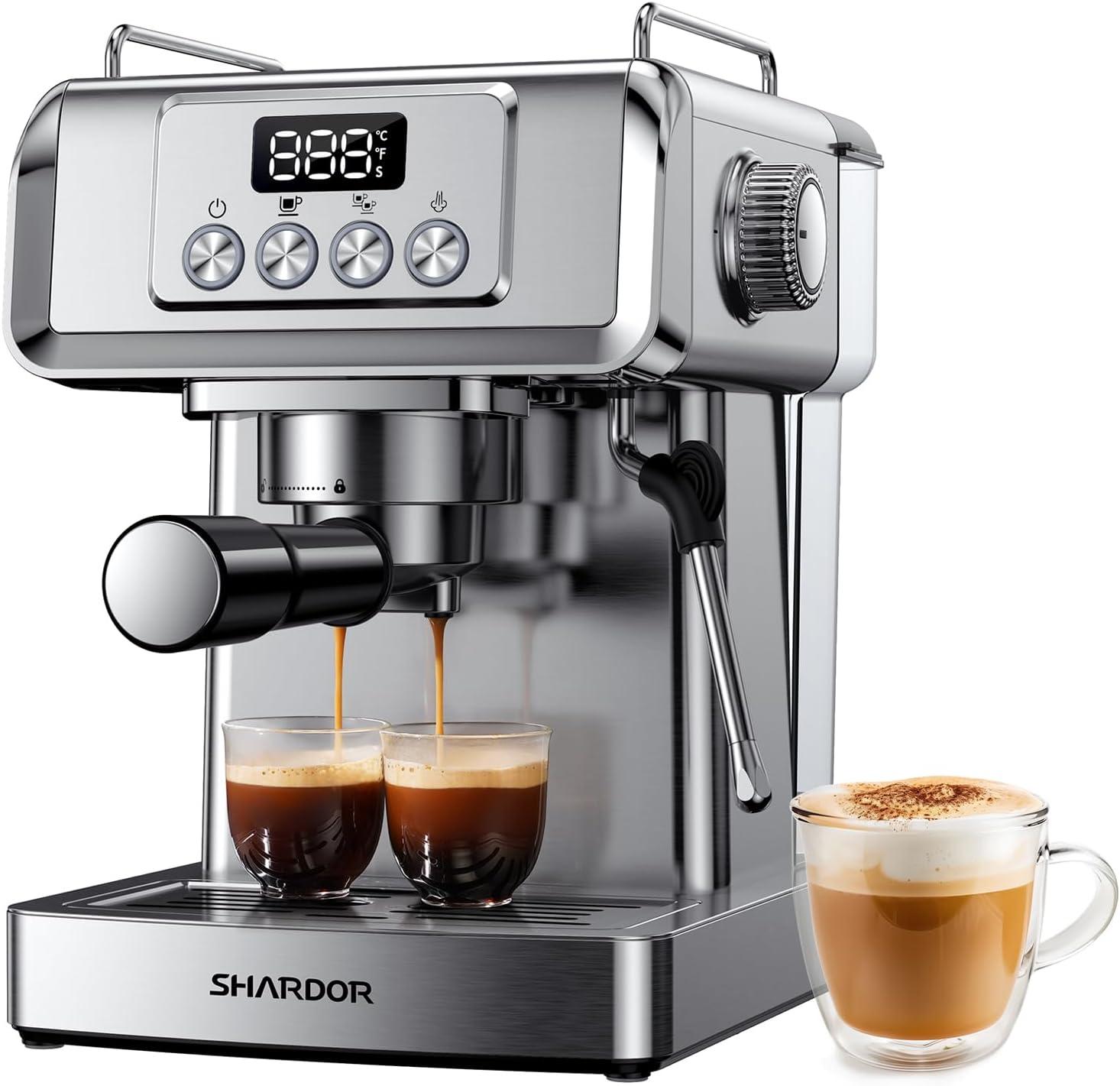 ilavie Espresso Machine, 20 Bar Espresso Coffee Machine for Cappuccino, Latte, Stainless Steel Espresso Maker for Home, 1350W Espresso Machine with Milk Steamer, 1.8L Water Tank