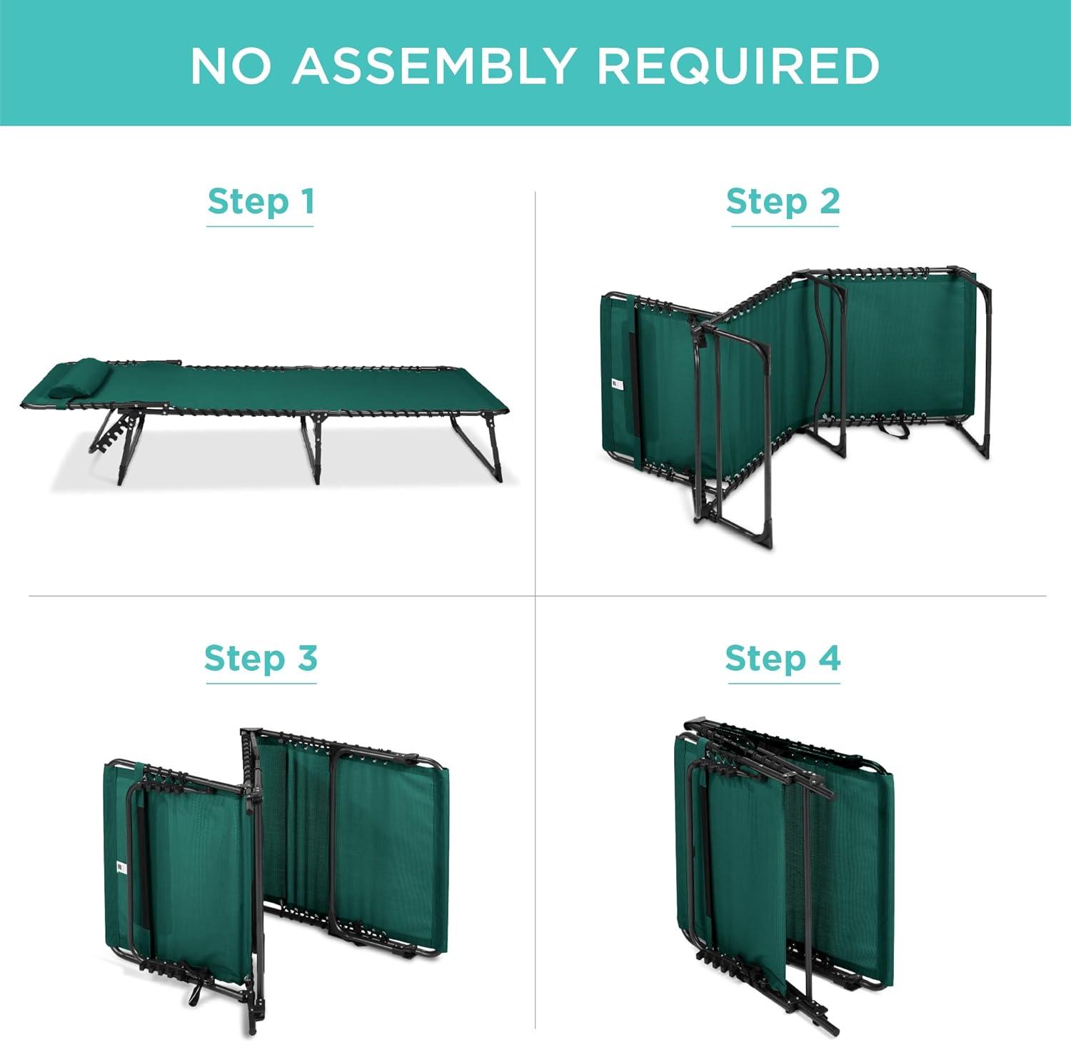 Best Choice Products Patio Chaise Lounge Chair, Outdoor Portable Adjustable Pool Recliner w/ Pillow - Forest Green