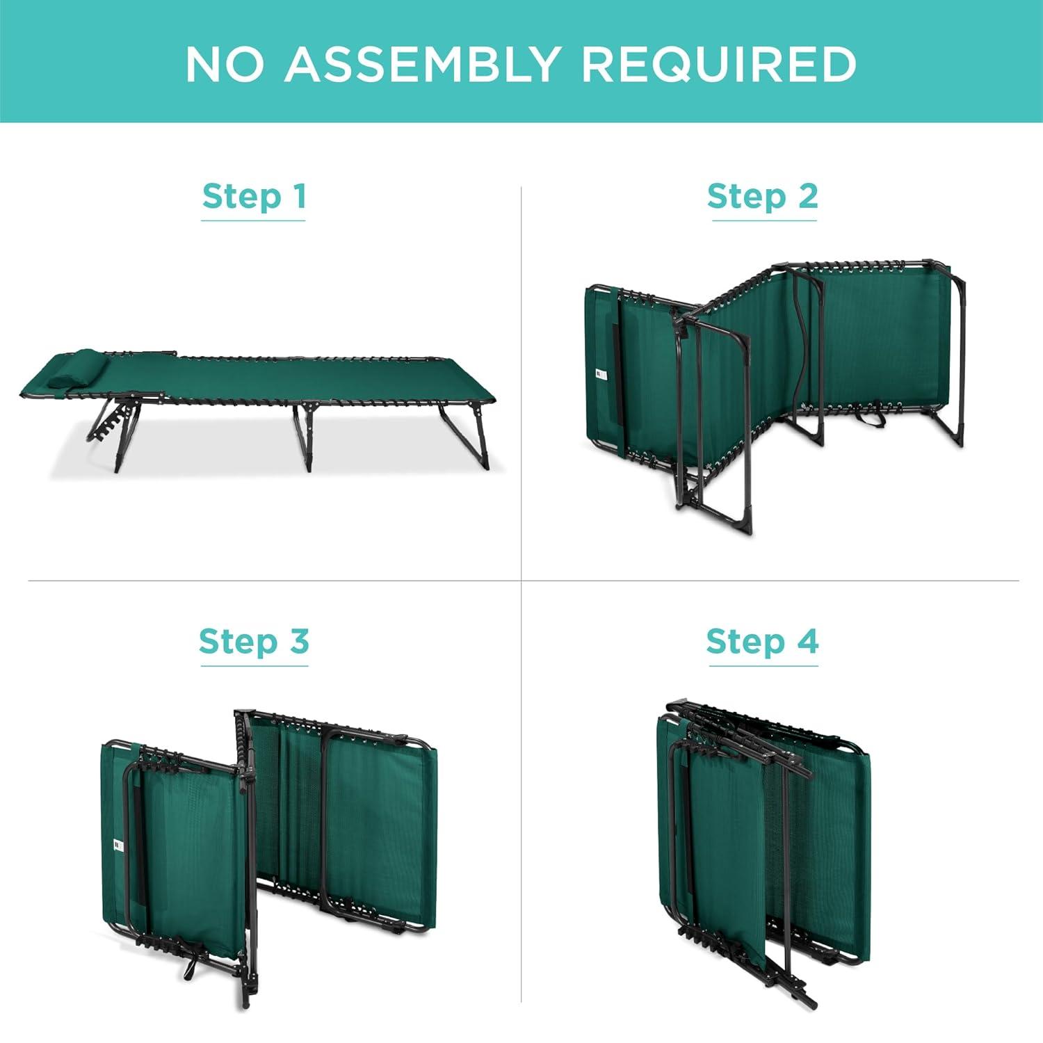 Best Choice Products Patio Chaise Lounge Chair, Outdoor Portable Adjustable Pool Recliner w/ Pillow - Forest Green