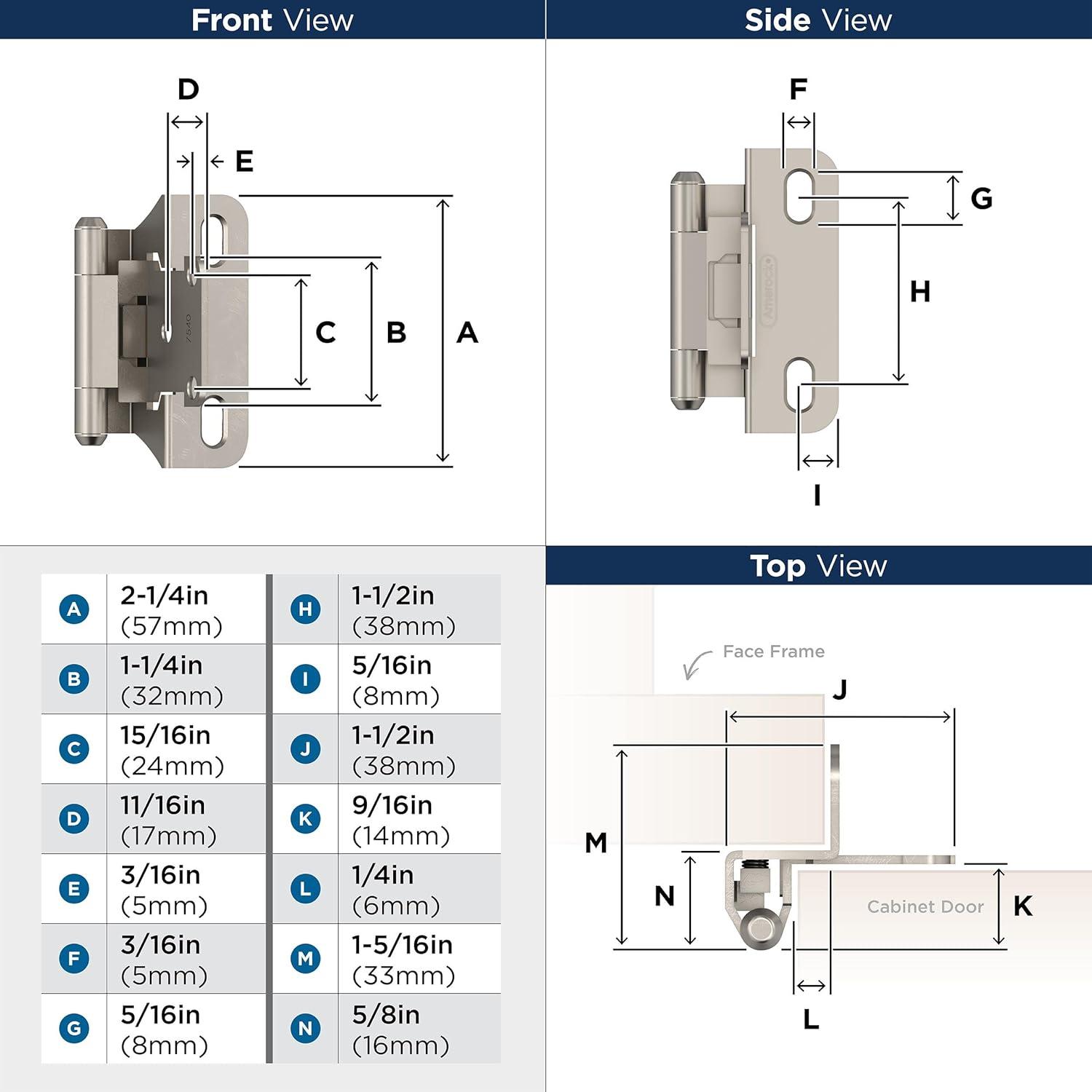 Satin Nickel Self-Closing Partial Wrap Cabinet Door Hinge