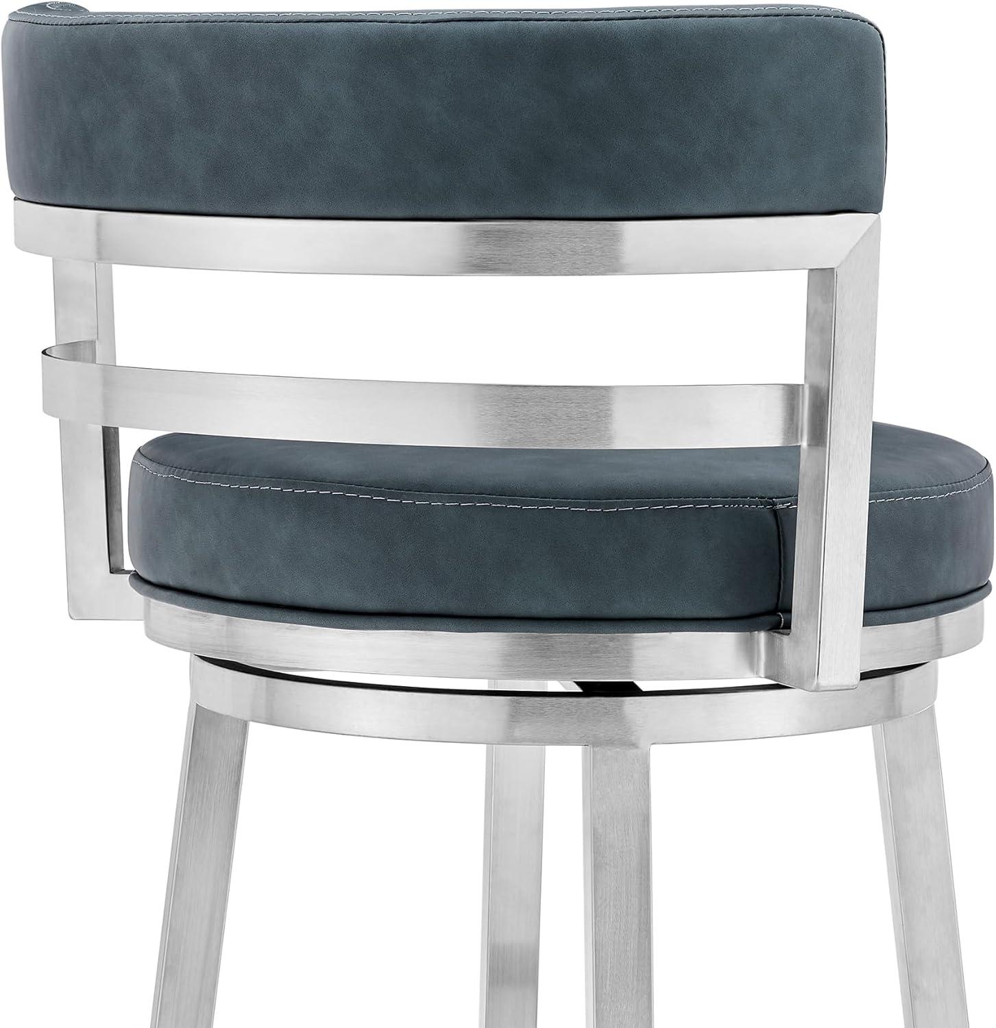 Madrid 26" Blue Faux Leather Swivel Bar Stool with Stainless Steel Frame