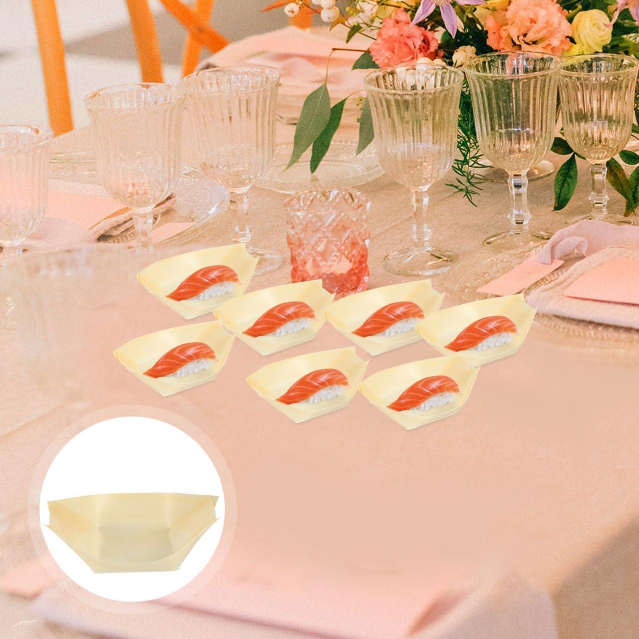 50pcs Disposable Sushi Boat Plates Natural Wooden Sushi Dishes Trays for Restaurant Home