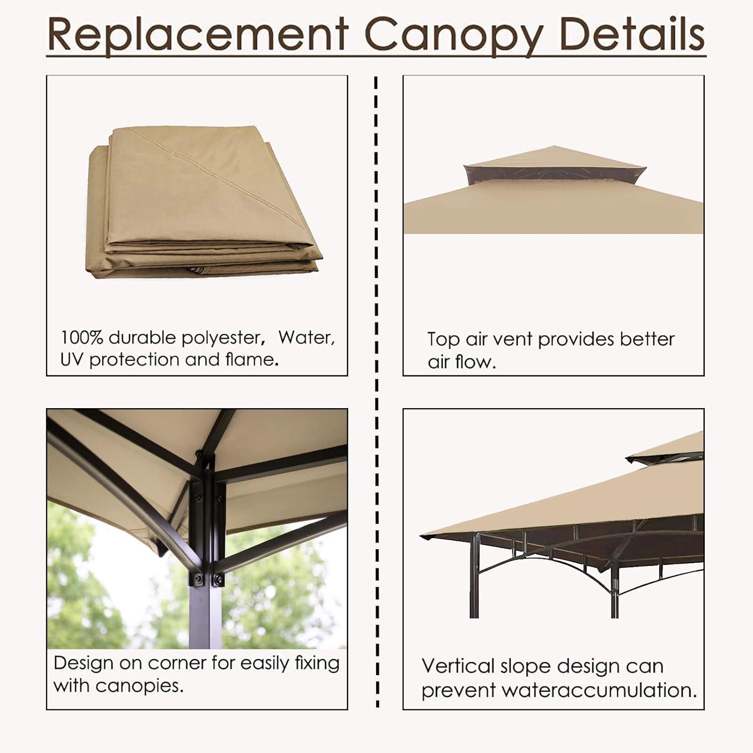 8 x 5 Ft Grill Gazebo Replacement Canopy Roof, Outdoor BBQ Gazebo Canopy Top Cover, Double Tired Grill Replacement Conopy with Durable Polyester Fabric,Beige