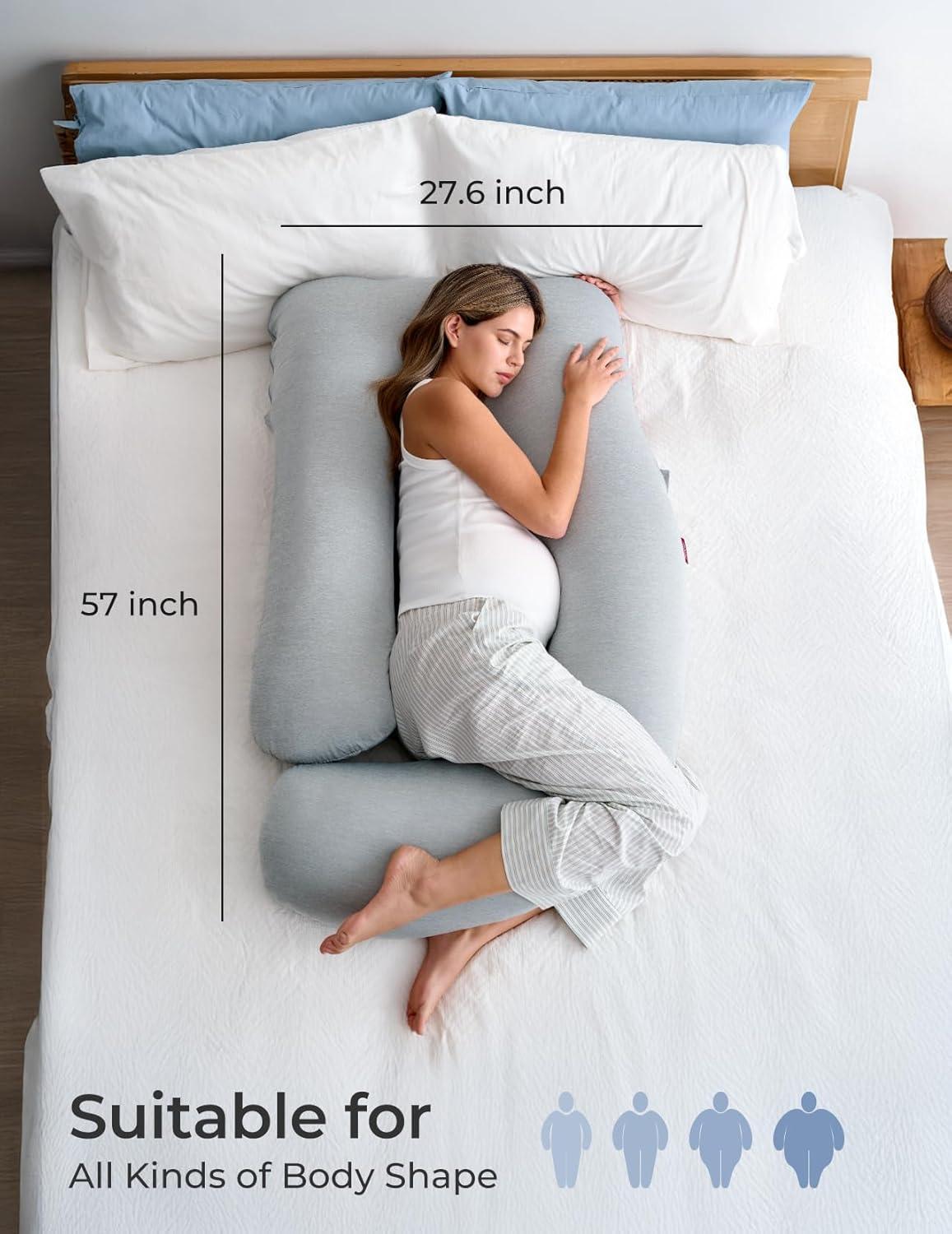 Momcozy Pregnancy Pillows with Cooling Cover, U-Shaped Full Body Maternity Pillow for Side Sleepers 57 inch Gray