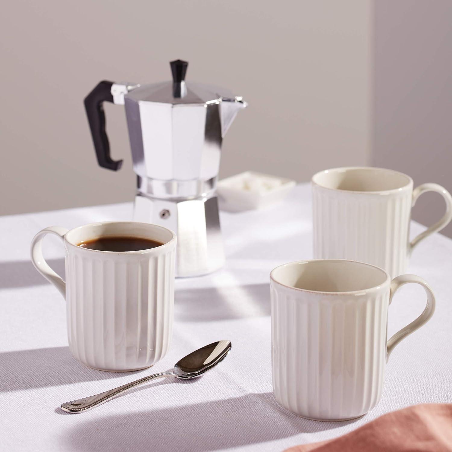 French Perle Scallop White Scallop 4-Piece Mug Set