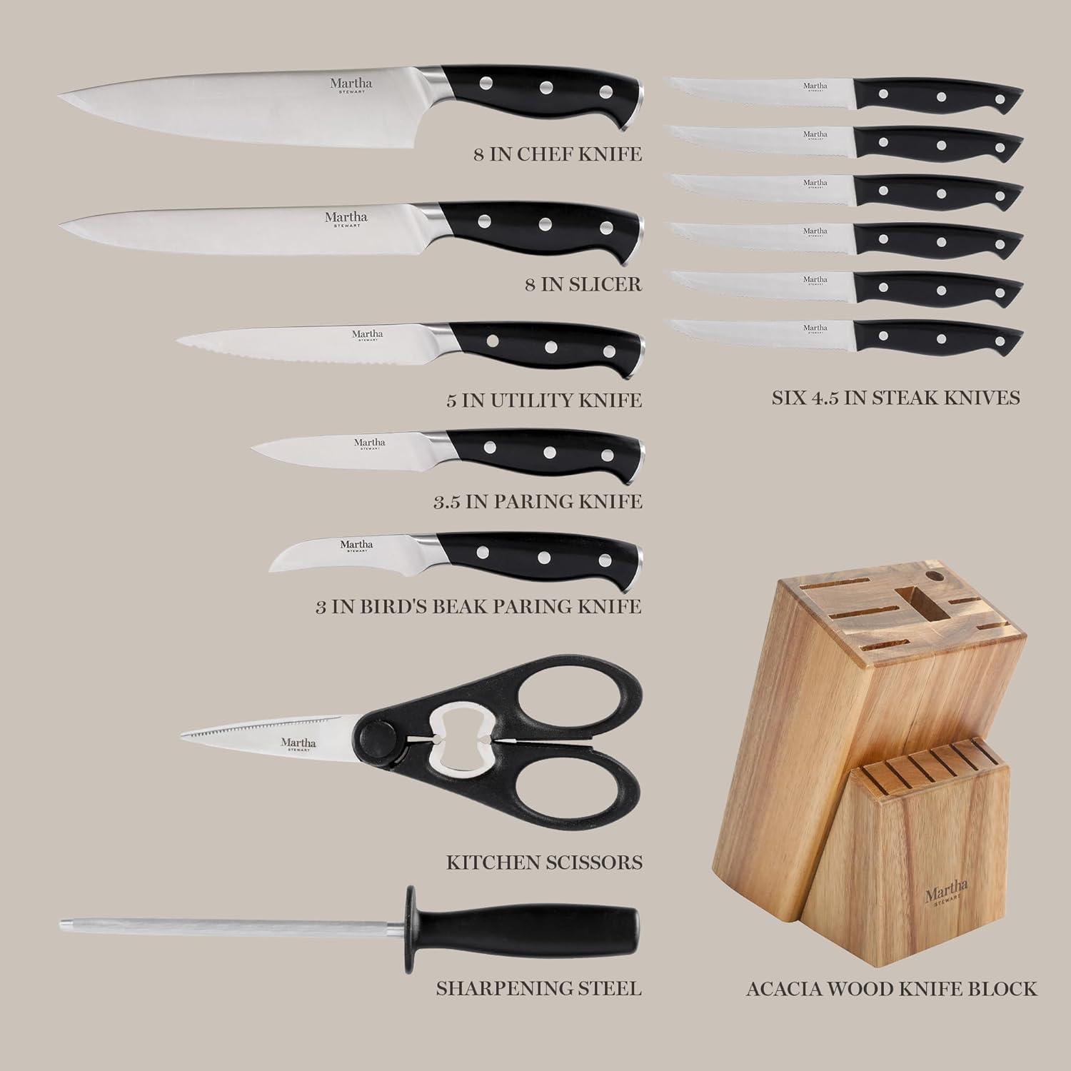 Martha Stewart Martha Stewart Stainless Steel 14 Piece Cutlery And Knife Block Set In Black