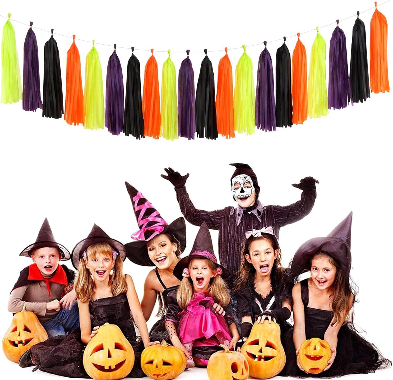 Black White Orange Halloween Party-Decorations - 23pcs Tissue Pom Poms Streamers,Tassel Garland Banner,Graduation 2025 Birthday Wedding Baby Bridal Shower Decor Bunting Lasting Surprise