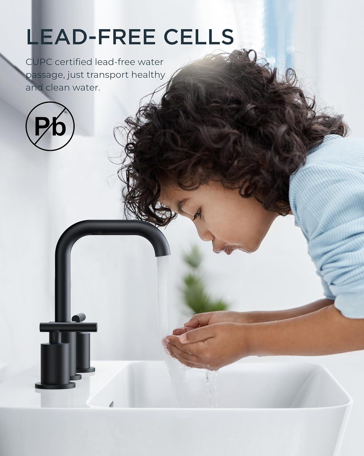 Matte Black 8" Widespread Bathroom Faucet with Pop-Up Drain