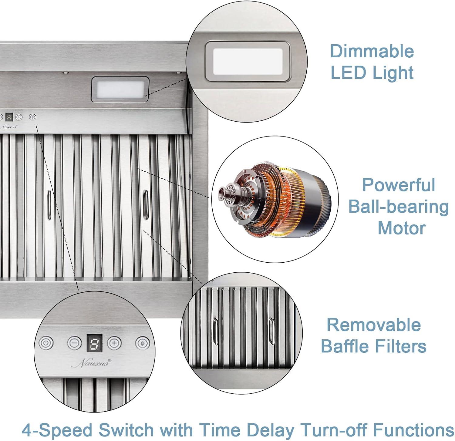 Akicon Range Hood Insert 60 Inch, 1200 CFM Built-in Kitchen Hood with 4 Speeds, Ultra-Quiet Stainless Steel Ducted Vent Hood Insert with Dimmable LED Lights and Dishwasher Safe Filters