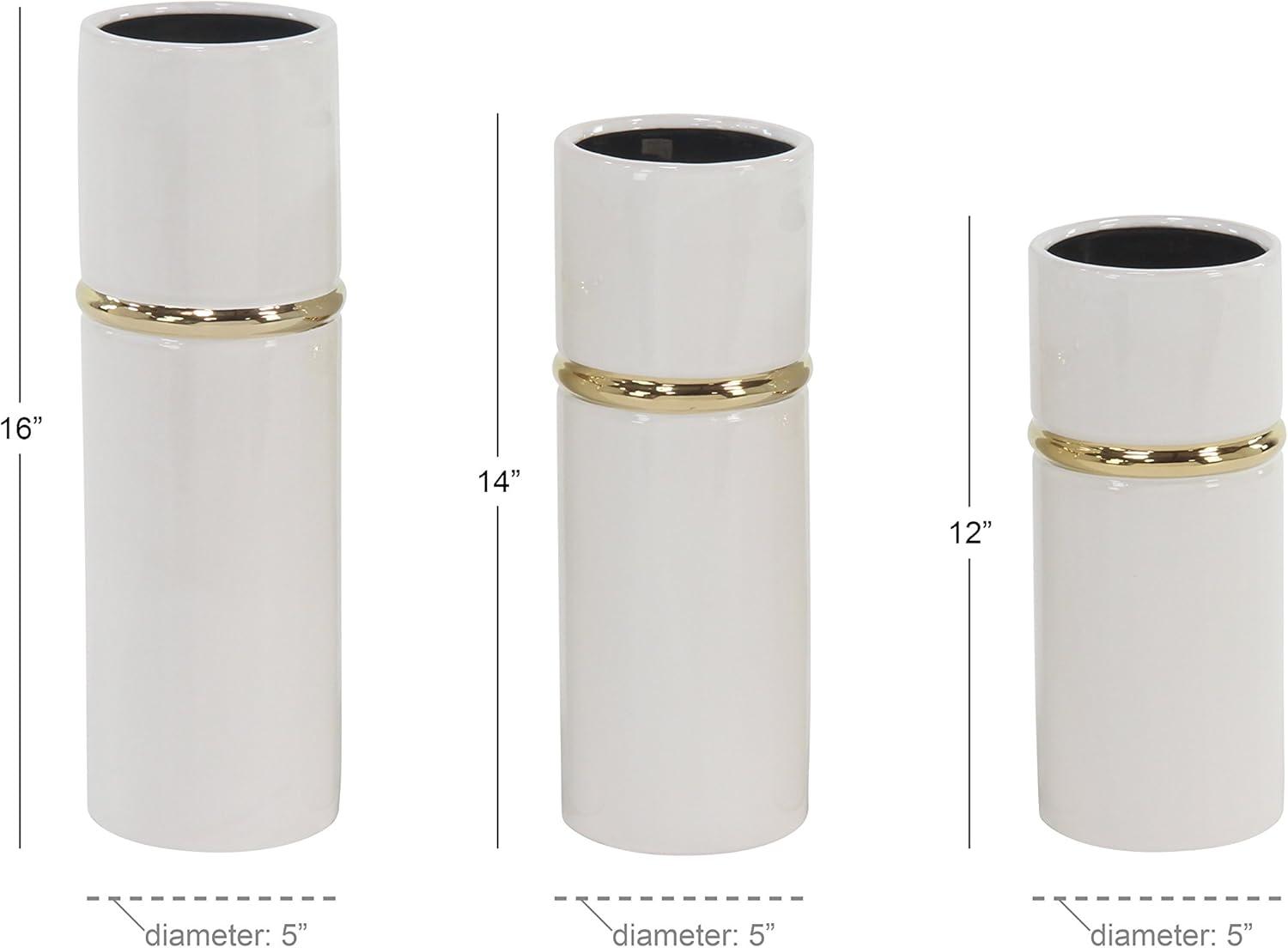 Set of 3 Modern Cylindrical Ceramic Vases White - Olivia & May