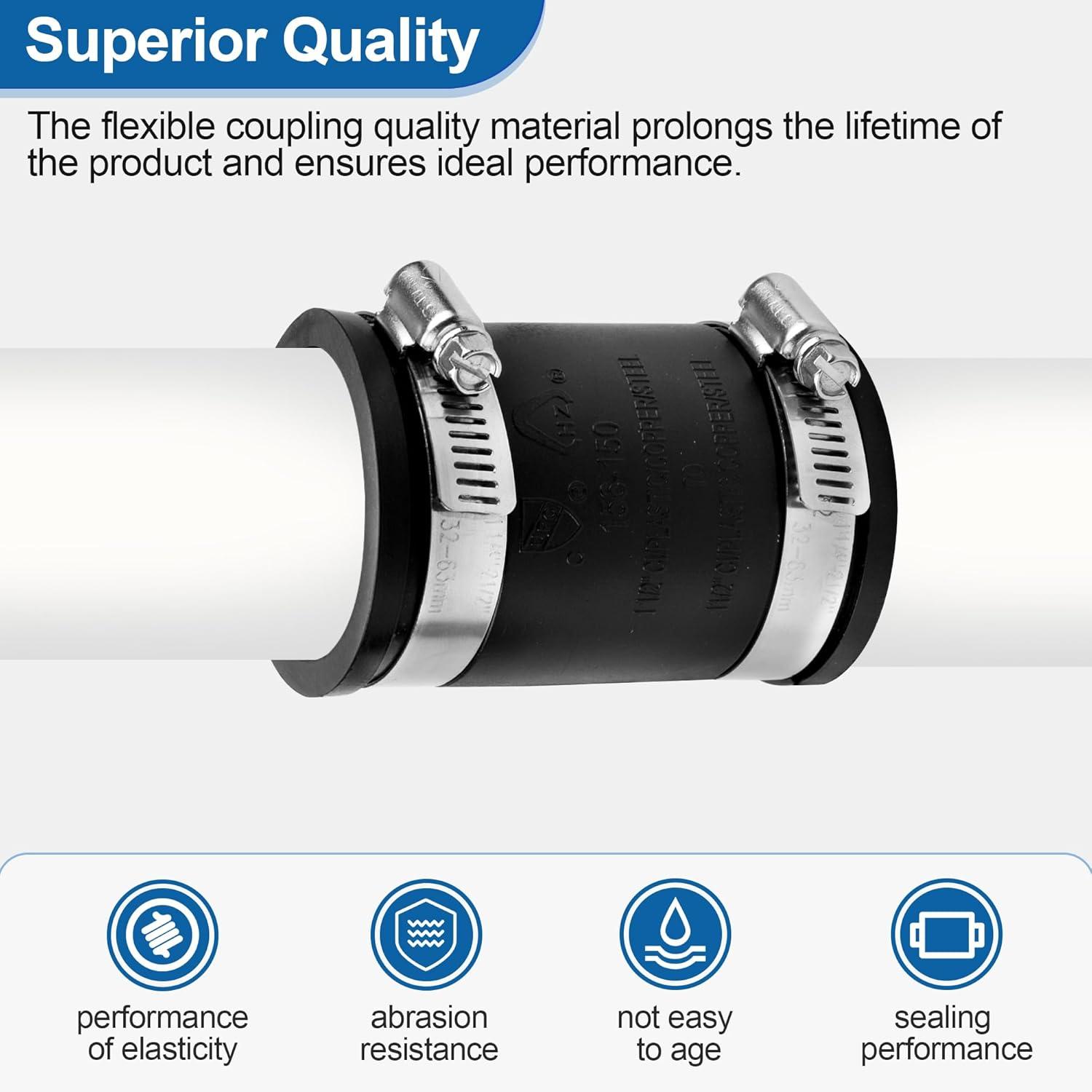 1-1/2 in. PVC Flexible Coupling with Stainless Steel Clamps