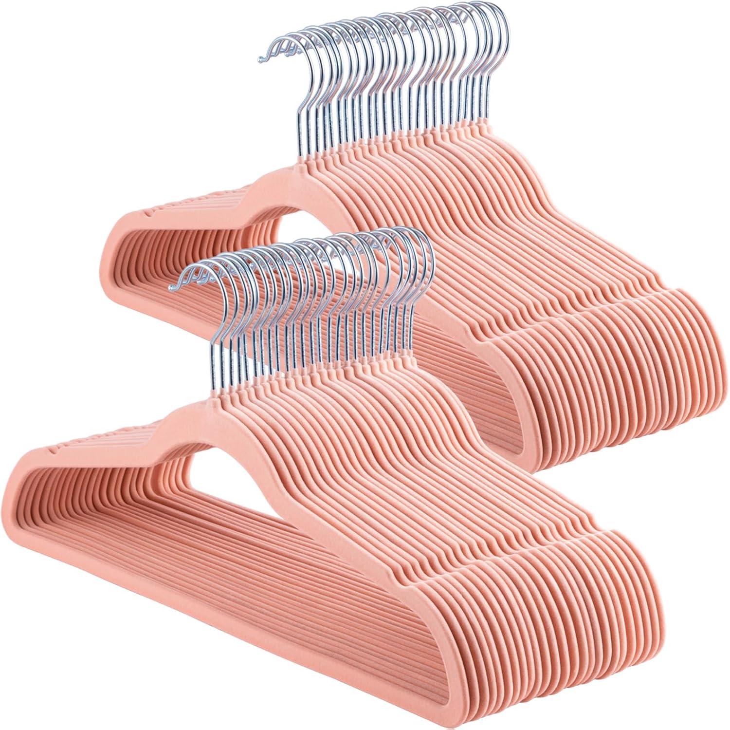 Hangers (50 Pack) Heavy Duty - Non Slip Felt Hangers - Blush Pink - Rose Gold 360 Degree Swivel Hooks,Space Saving Clothes Hangers,Durable Strong Hangers for Suits,Coats,Dress