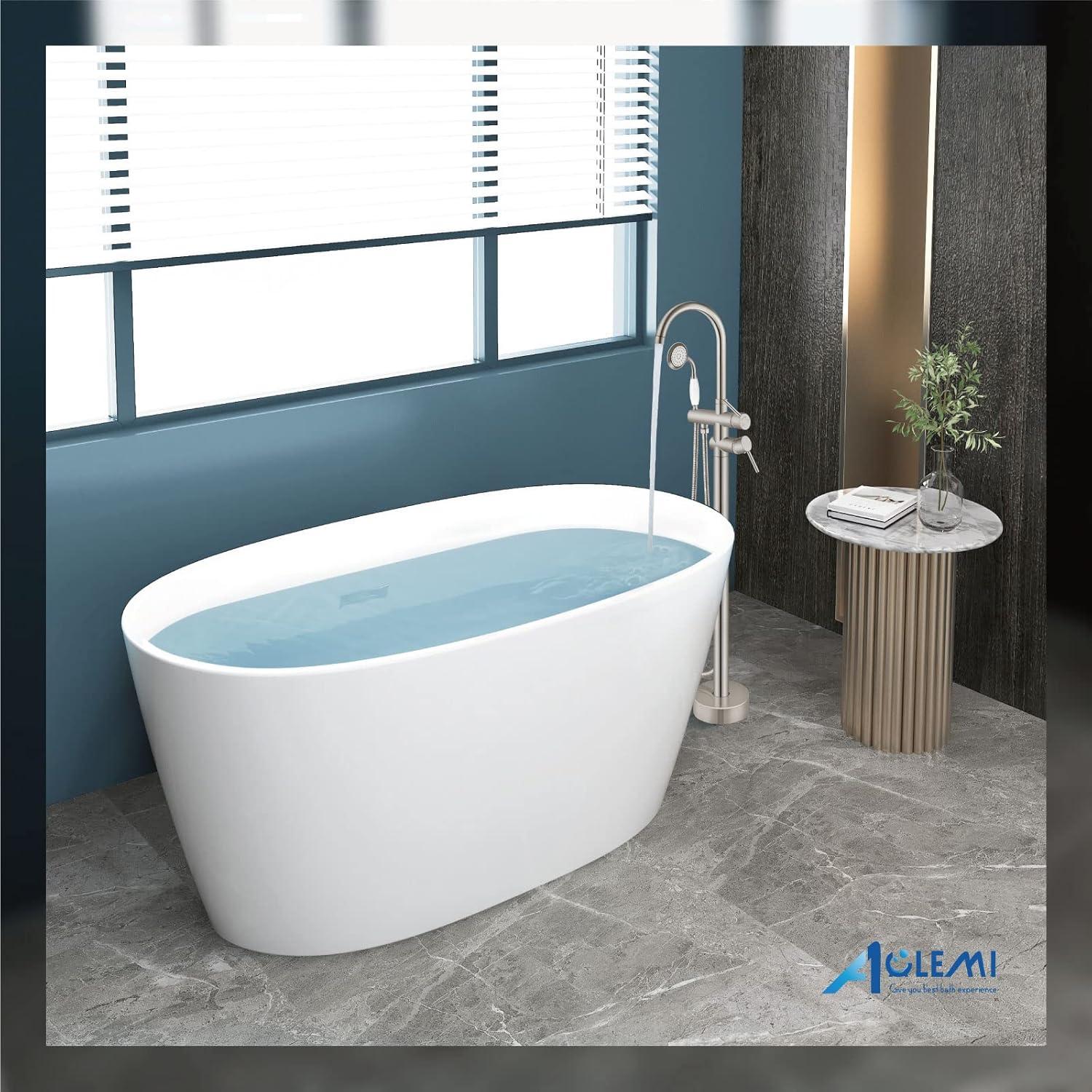 Aolemi Floor Mount Bathtub Faucet Freestanding Tub Filler Standing High Flow Shower Faucets with Ceramic Handheld Brushed Nickel