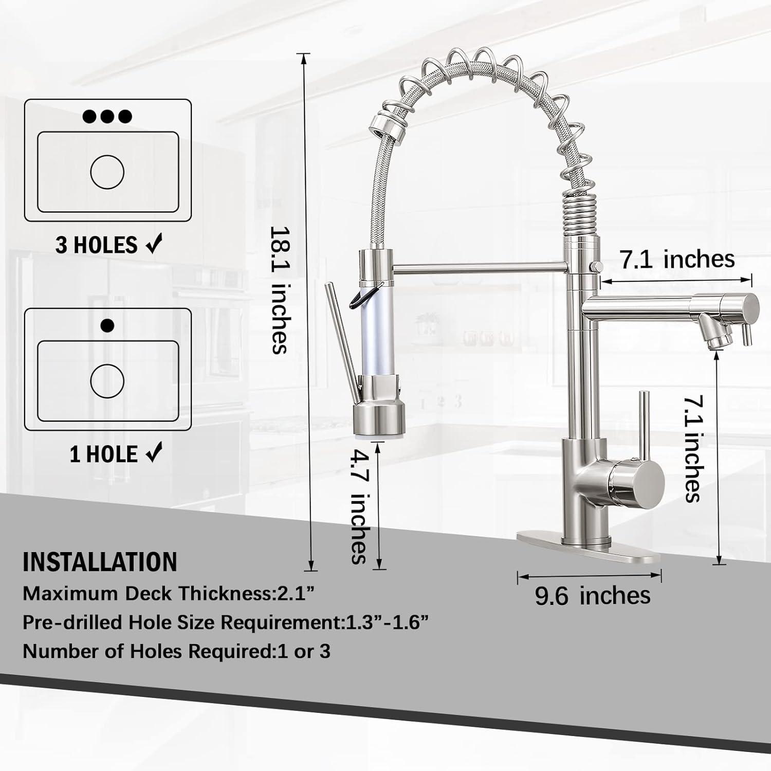 Brushed Nickel Stainless Steel Pull Down Kitchen Faucet with Sprayer