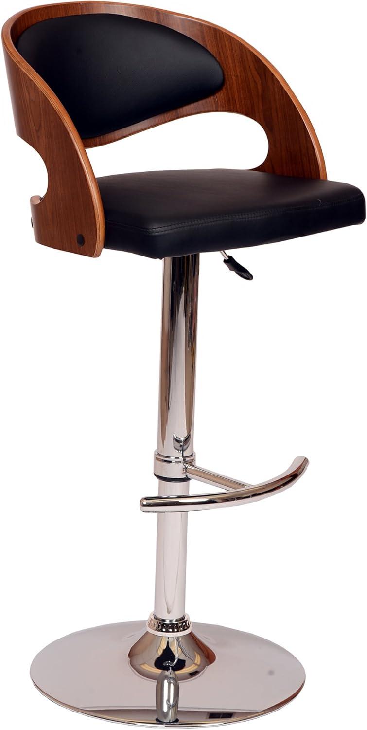 Malibu Adjustable Black Faux Leather and Walnut Swivel Bar Stool