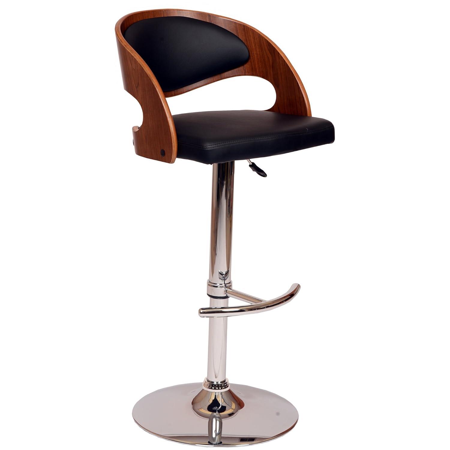Malibu Adjustable Black Faux Leather and Walnut Swivel Bar Stool