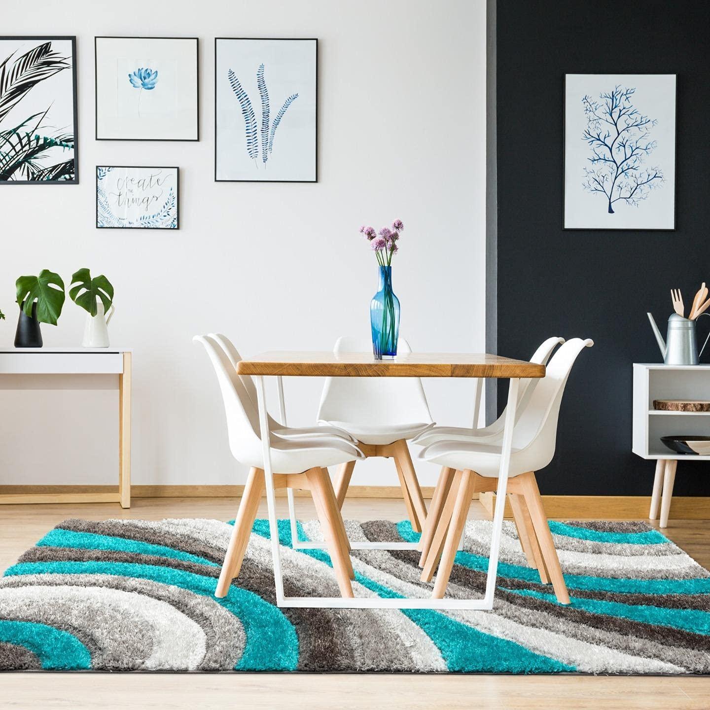 Luxe Weavers Modern Shag Geometric Area Rug, Turquoise 5x7