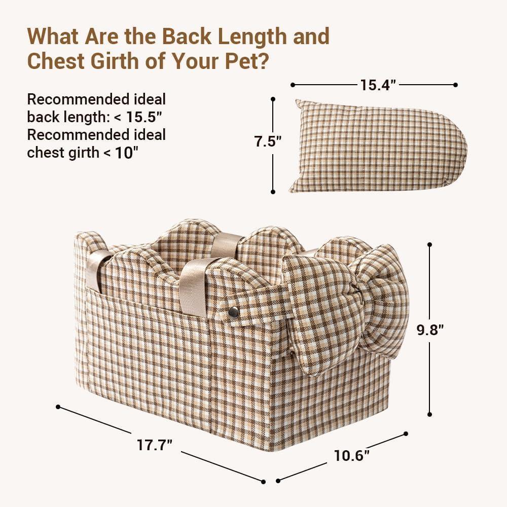 Beige Plaid Small Dog Car Booster Seat