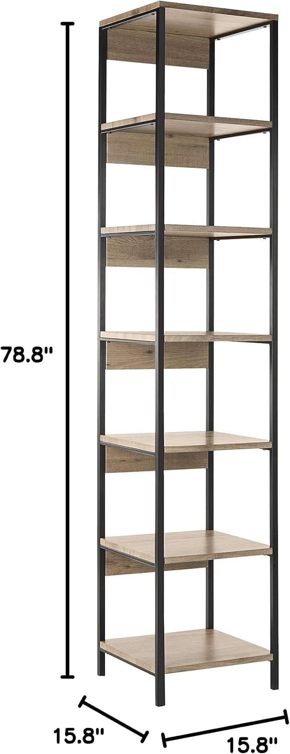 Lisa Retro Mid Century 7-Tier Etagere - Oak/Black - Safavieh