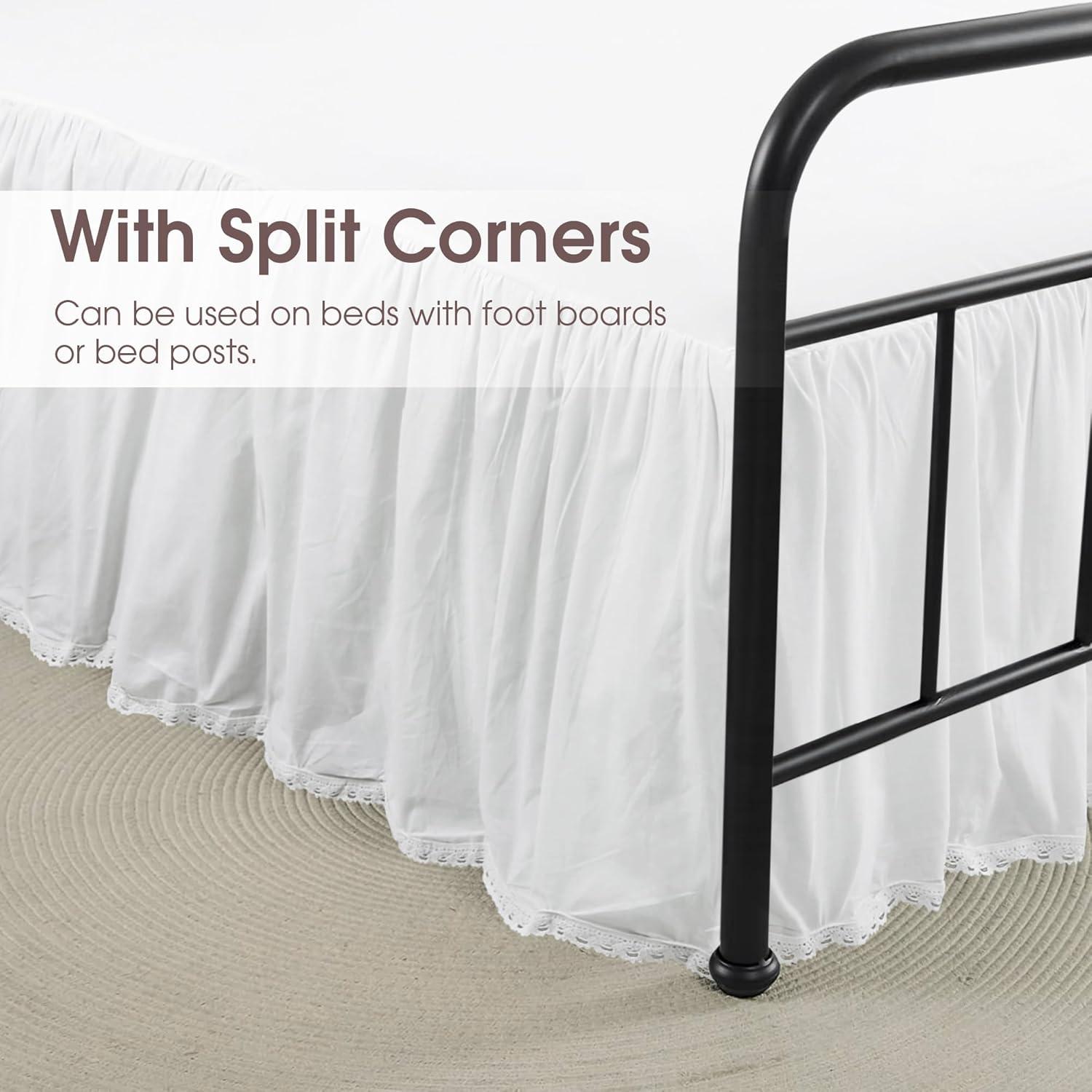 100% Lightweight Cotton Bed Skirt, Full Size 18" Drop, Crochet Edge, White Dust Ruffle, 3 Sides with Split Corners, French Romantic Style