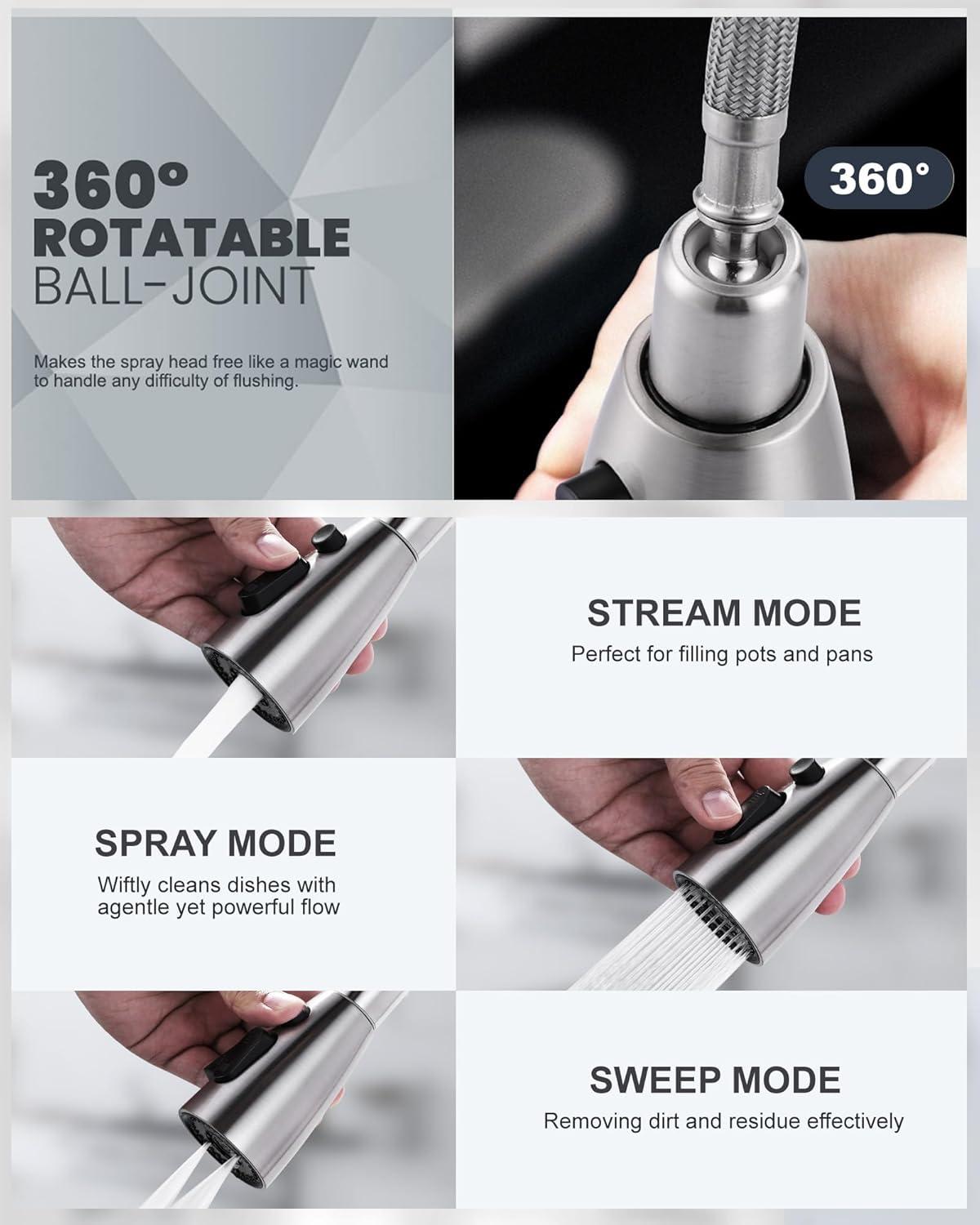 ARCORA Automatic Smart Mobile Motion Sensor Kitchen Sink Faucet with 3 Modes Pull-Down Sprayer AR7100301-MS