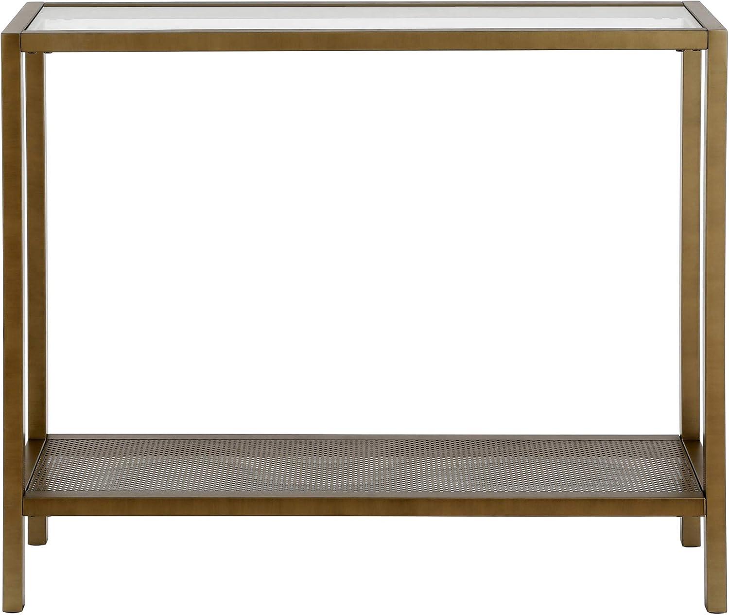 Evelyn&Zoe Rigan 36" Wide Rectangular Console Table, Brass