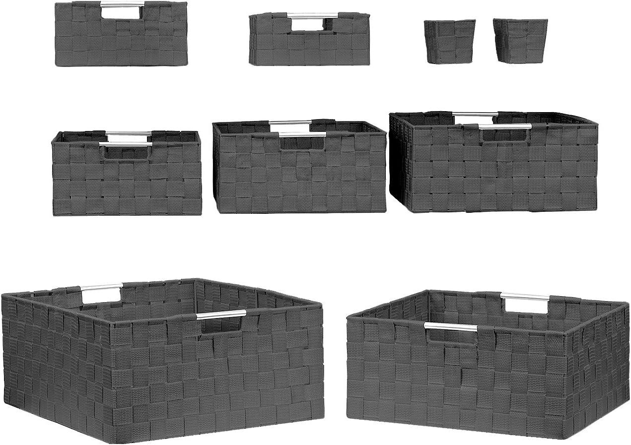 Sorbus Woven Storage Box Set, 9-Piece Stackable Basket Bins with Built-in Handles (Gray)