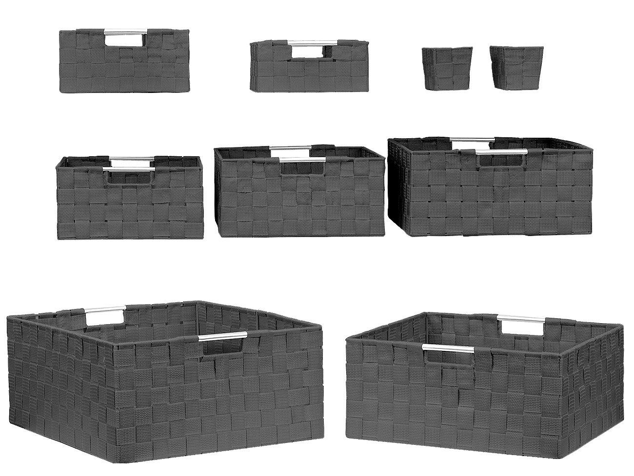 Sorbus Woven Storage Box Set, 9-Piece Stackable Basket Bins with Built-in Handles (Gray)
