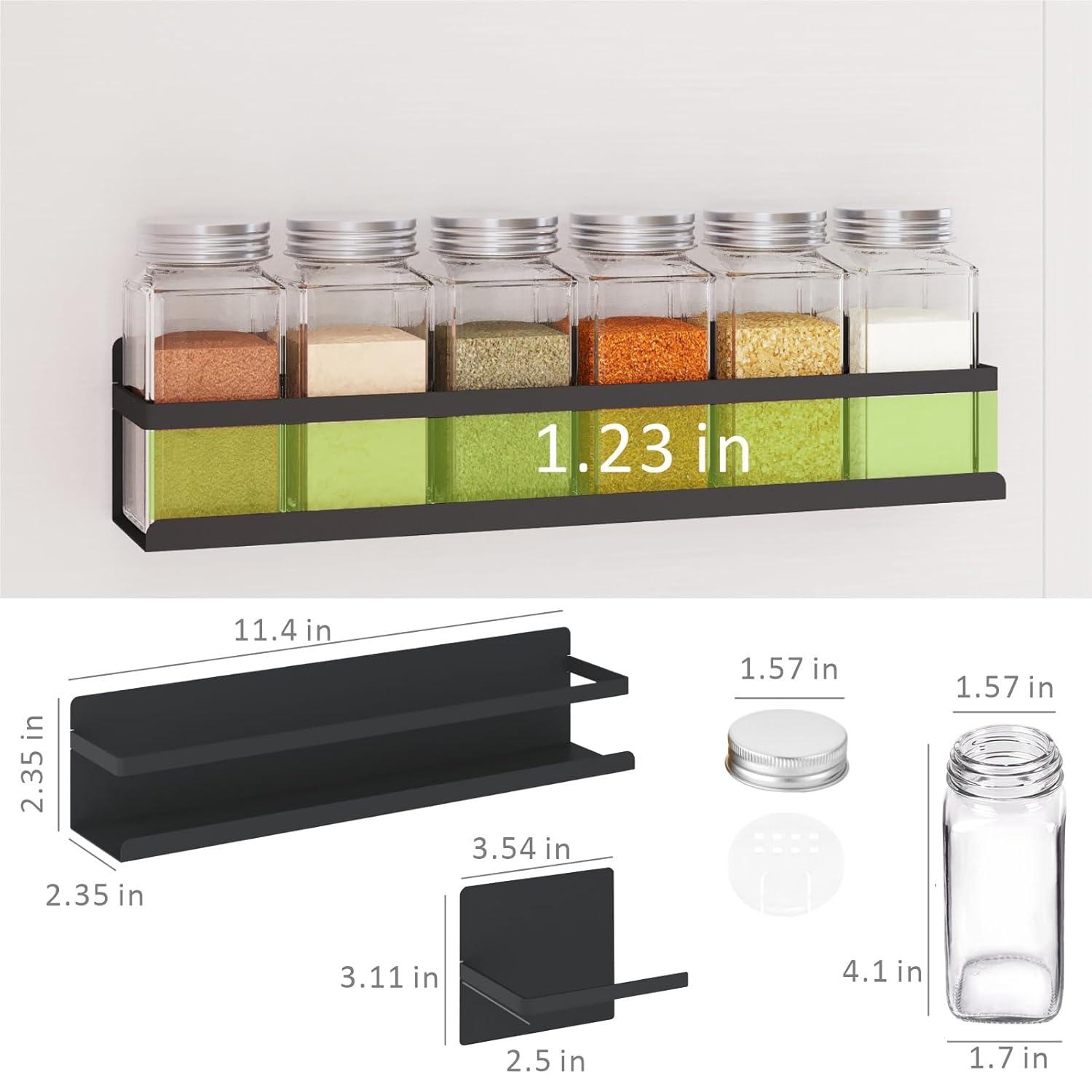 Magnetic Spice Rack for Refrigerator Magnetic Fridge Shelf for Kitchen Spice Organizer Magnetic Shelf for Fridge Space Saving Black 4 Pack with Magnetic Paper Towel Holder