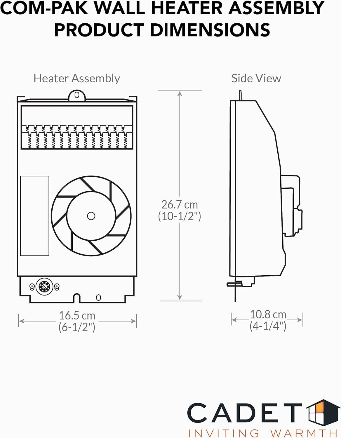 Compact Black Electric Wall Heater with Thermostat and Safety Shut-off