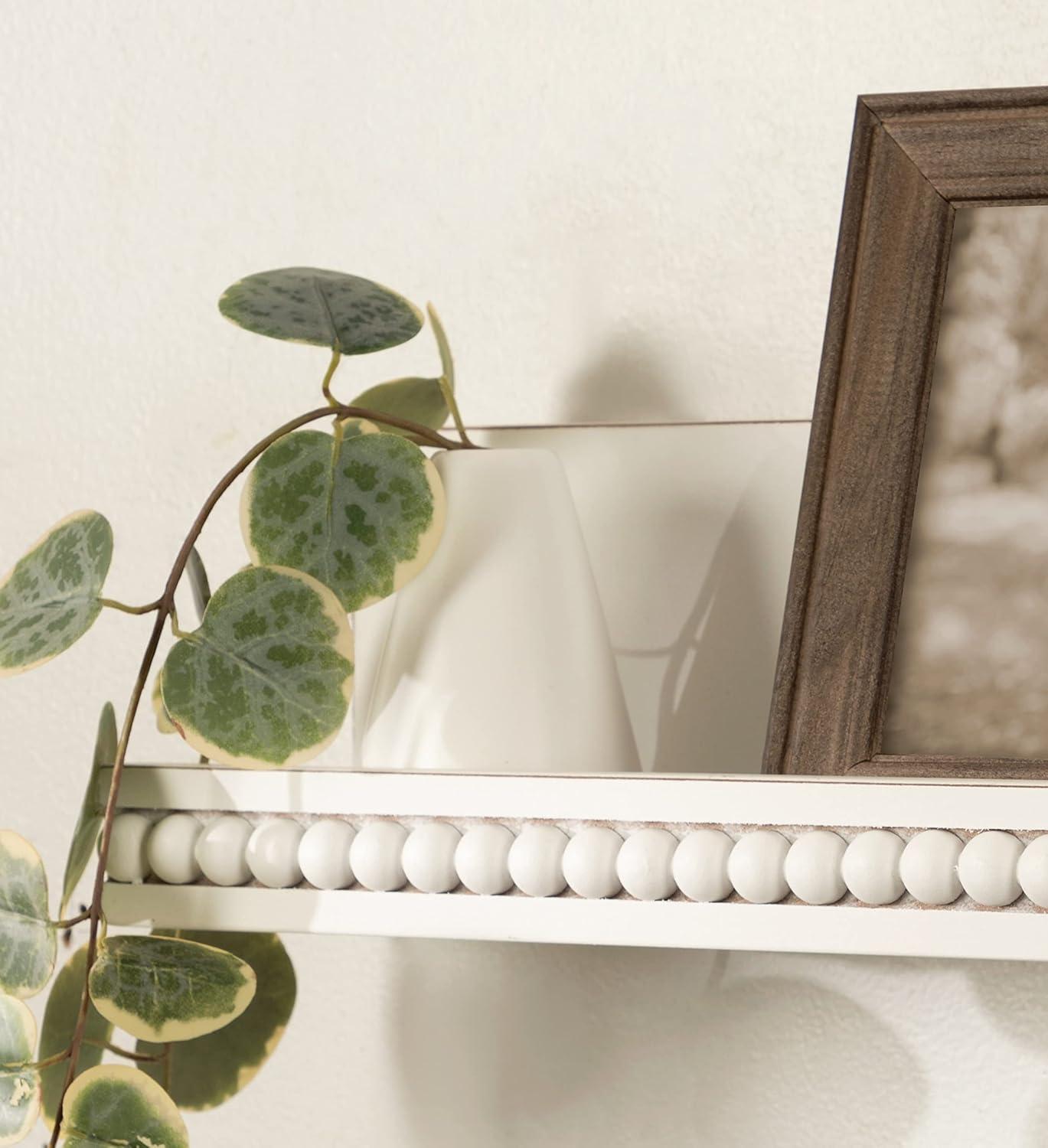 White Beaded Floating Wall Shelf, 36-Inch MDF